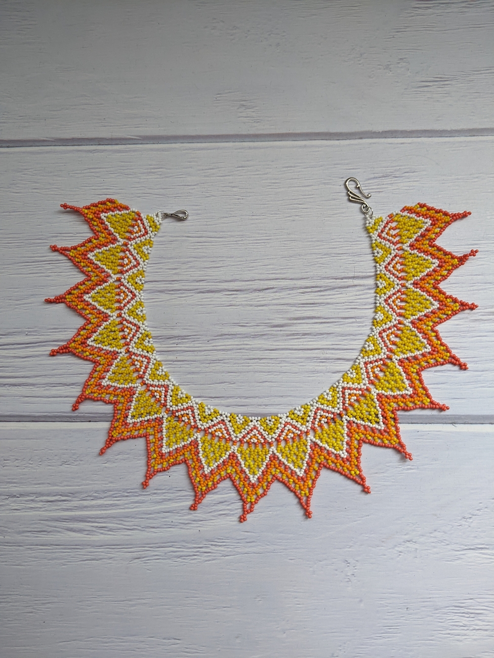 Sunburst Beaded Collar Necklace in Yellow & Orange